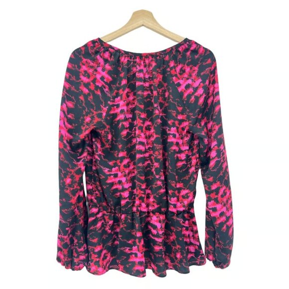 Ellen Tracy SMALL Pink Abstract Boho Long Sleeve Peasant Top Blouse Shirt - Picture 2 of 6